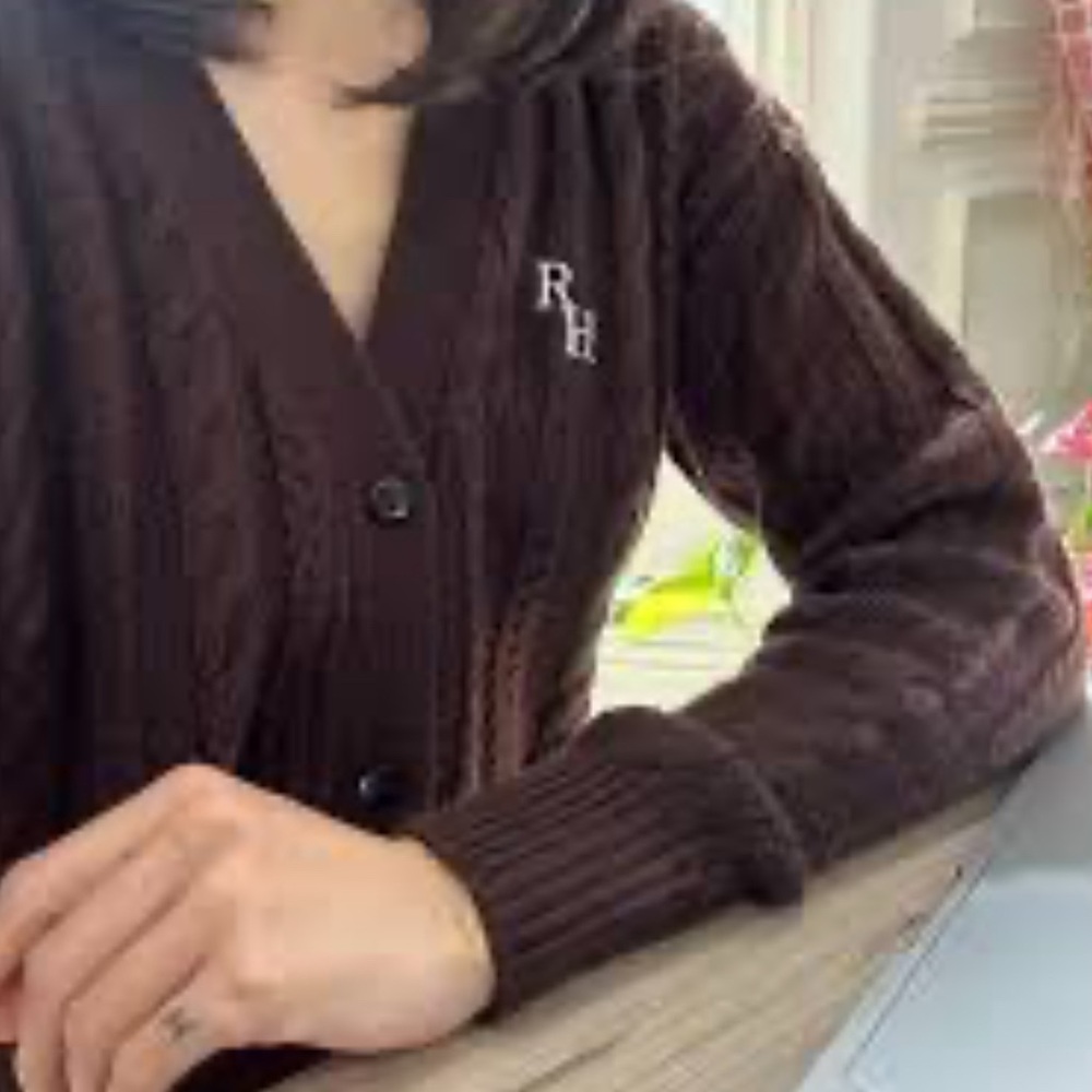 Recreational Habits - Cropped Cable Knit Cardigan - Espresso Brown - Size Medium